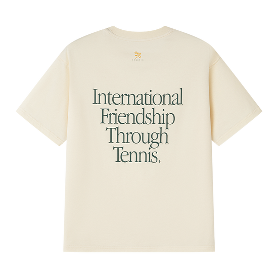 AROSRIS Tennis Friendship Tee in cream — flat lay showcasing lyocell blend fabric and soft drape
