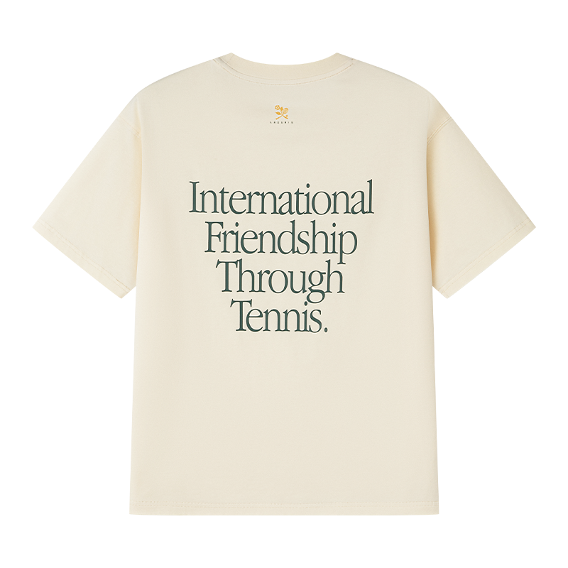 AROSRIS Tennis Friendship Tee in cream — flat lay showcasing lyocell blend fabric and soft drape