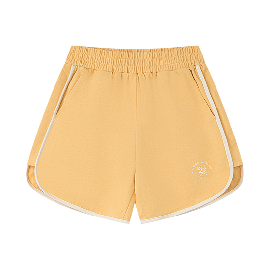 AROSRIS Avenue Retro Cotton Shorts in goose yellow — flat lay showing vintage-inspired color and A-line silhouette