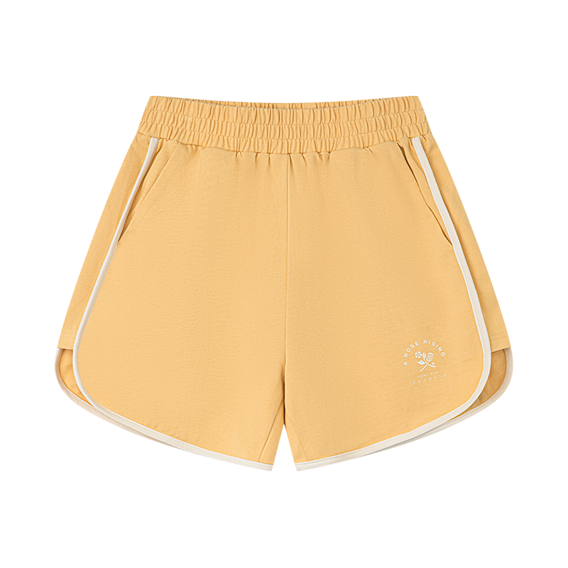AROSRIS Avenue Retro Cotton Shorts in goose yellow — flat lay showing vintage-inspired color and A-line silhouette