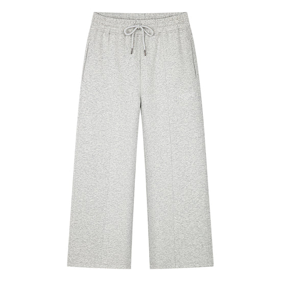 AROSRIS City Concerto Pants in light grey — flat lay showing scuba knit fabric texture and straight leg cut