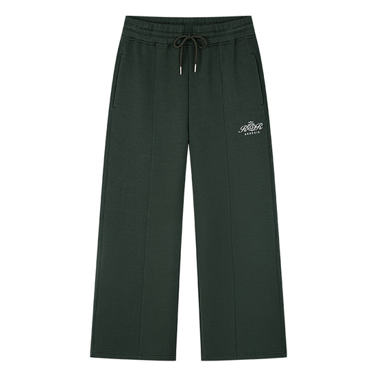 AROSRIS City Concerto Straight Leg Pants dark green — side profile showing fluid drape and leg-lengthening effect