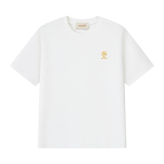 AROSRIS City Stroll Tee in white — flat lay showing premium cotton waffle weave and clean straight silhouette