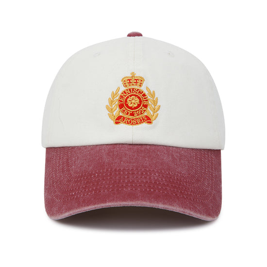 AROSRIS Tennis Club Vintage Baseball Cap in Sun-Washed Yellow — flat lay showing enzyme-washed finish and Tennis Club embroidery
