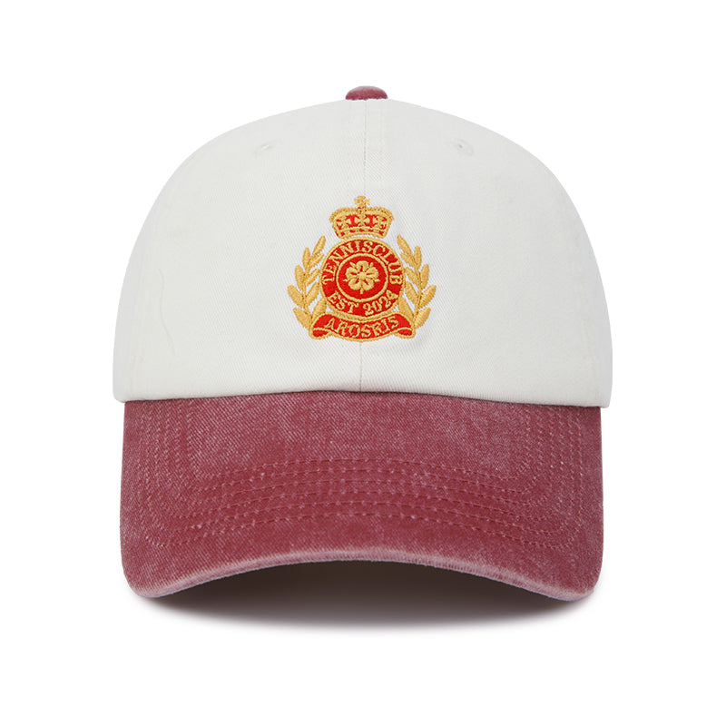 AROSRIS Tennis Club Vintage Baseball Cap in Sun-Washed Yellow — flat lay showing enzyme-washed finish and Tennis Club embroidery