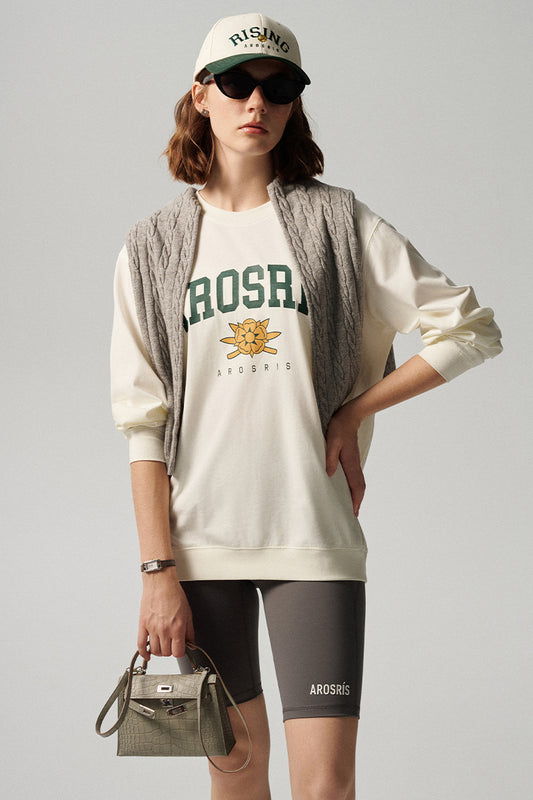 AROSRIS Naked Feel Biker Shorts in Mist Grey — full body street style showing high-waist silhouette styled with oversized tee