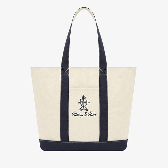 AROSRIS Heritage Canvas Tote — side flat lay showing PVC-reinforced structured base and oversized 21.5L silhouette