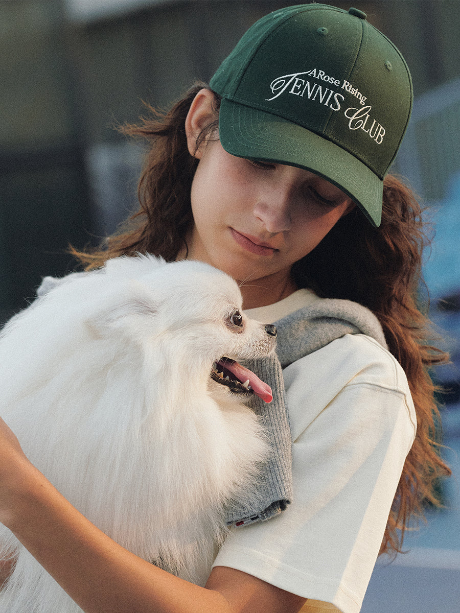 AROSRIS Embroidered Cotton Dad Hat in Varsity Green — front view showing optimized deep profile and vintage embroidery