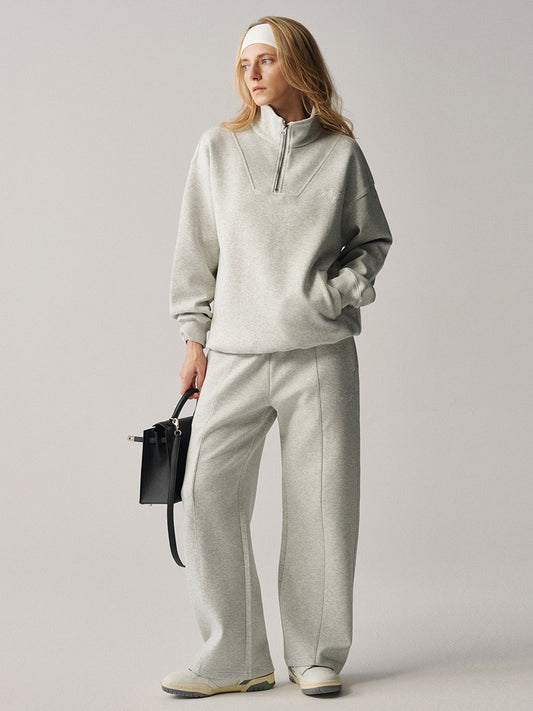 AROSRIS City Concerto Pants light grey — side view showing straight leg silhouette and pintuck seam detail
