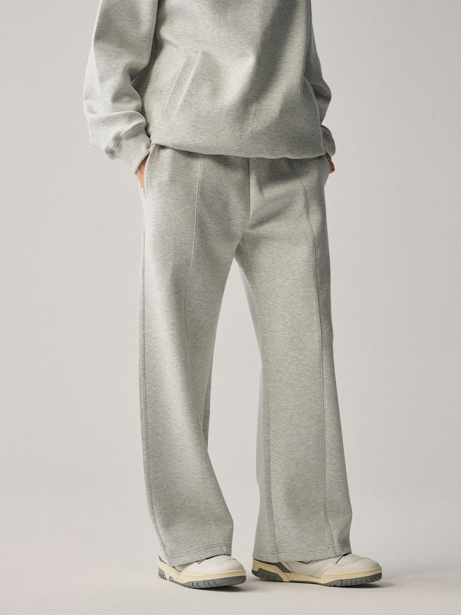 AROSRIS City Concerto Scuba Knit Straight Leg Pants in light grey — full body front view with matching hoodie