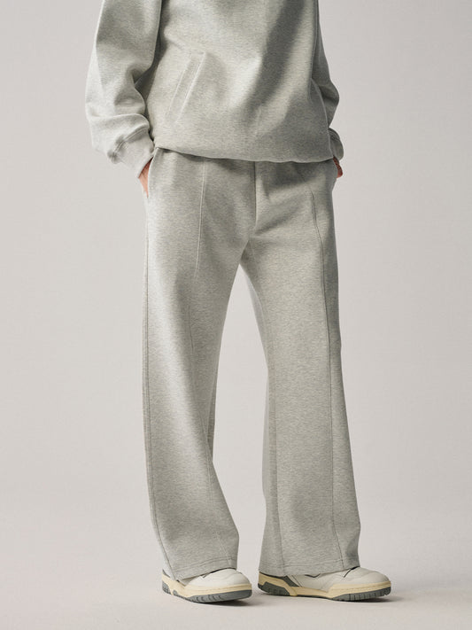 AROSRIS City Concerto Scuba Knit Straight Leg Pants in light grey — full body front view with matching hoodie