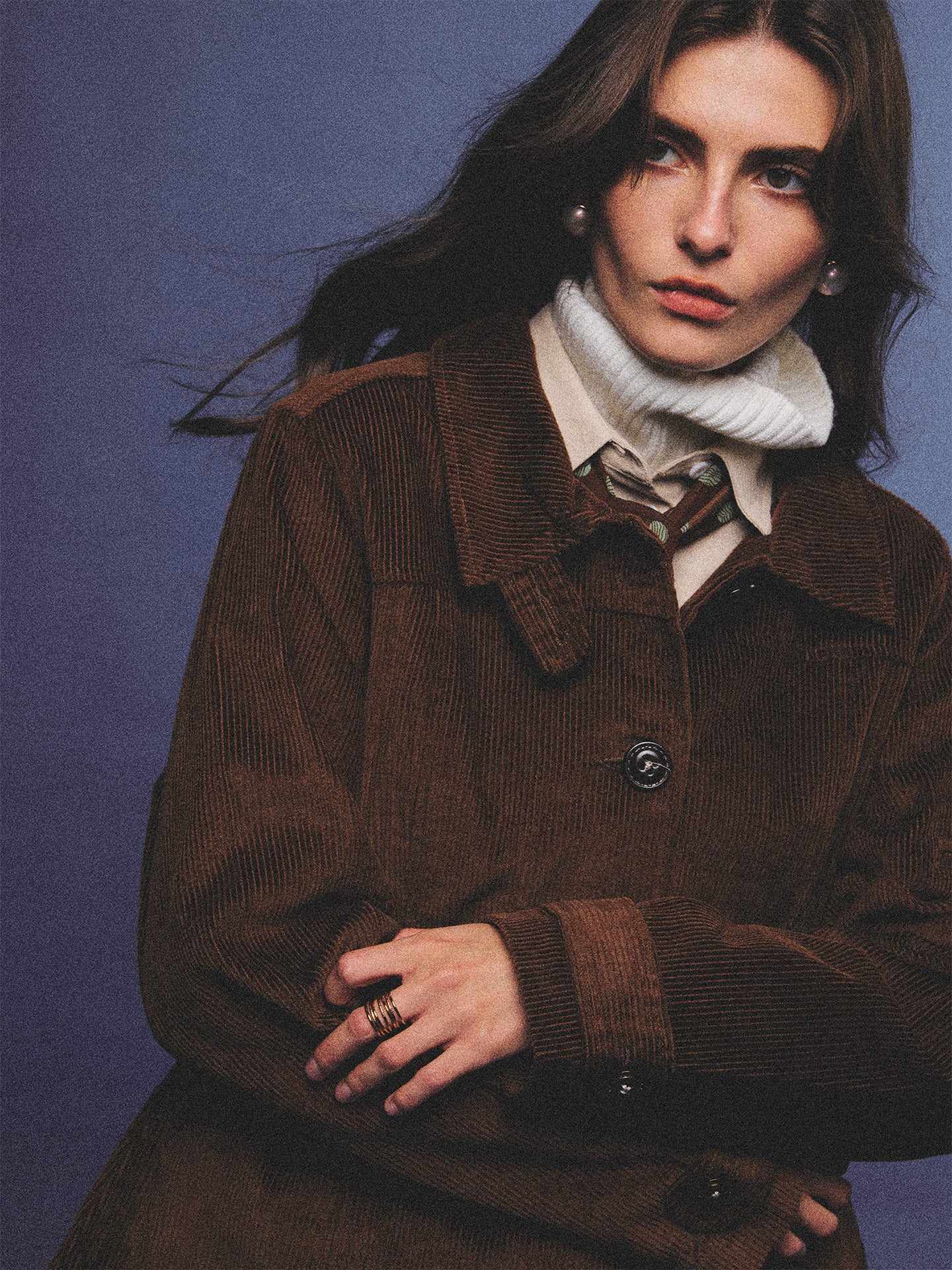 Arosris vintage caramel belted corduroy barn jacket made from 100% cotton corduroy, elegantly styled on a model in various poses for an effortless 90s old money country estate aesthetic.