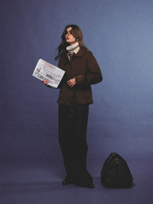 Arosris vintage caramel belted corduroy barn jacket made from 100% cotton corduroy, elegantly styled on a model in various poses for an effortless 90s old money country estate aesthetic.