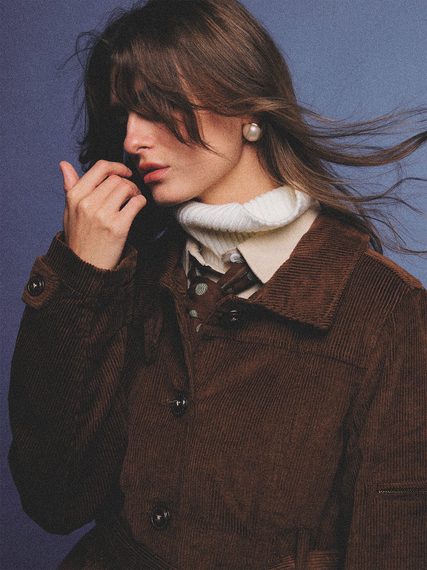 Arosris vintage caramel belted corduroy barn jacket made from 100% cotton corduroy, elegantly styled on a model in various poses for an effortless 90s old money country estate aesthetic.