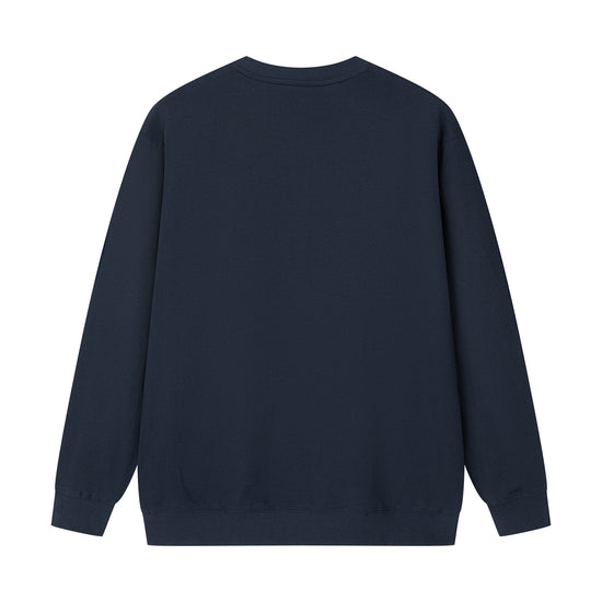 Arosris navy campus long sleeve t-shirt showcasing a relaxed crewneck silhouette, ribbed cuffs, and a classic vintage 'TENNISCLUB' arch graphic print on premium Pima cotton.