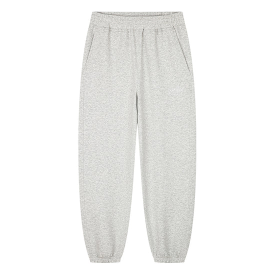 Arosris heather grey classic cotton jogger sweatpants showcasing a comfortable elastic waistband, relaxed drape, and structured cuffed hems.