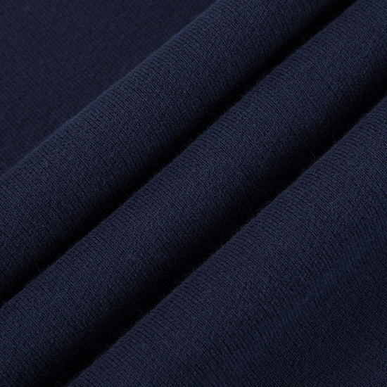 Arosris navy offshore crest crewneck sweatshirt showcasing a classic V-stitch neckline, relaxed fit, and signature gold nautical anchor embroidery.