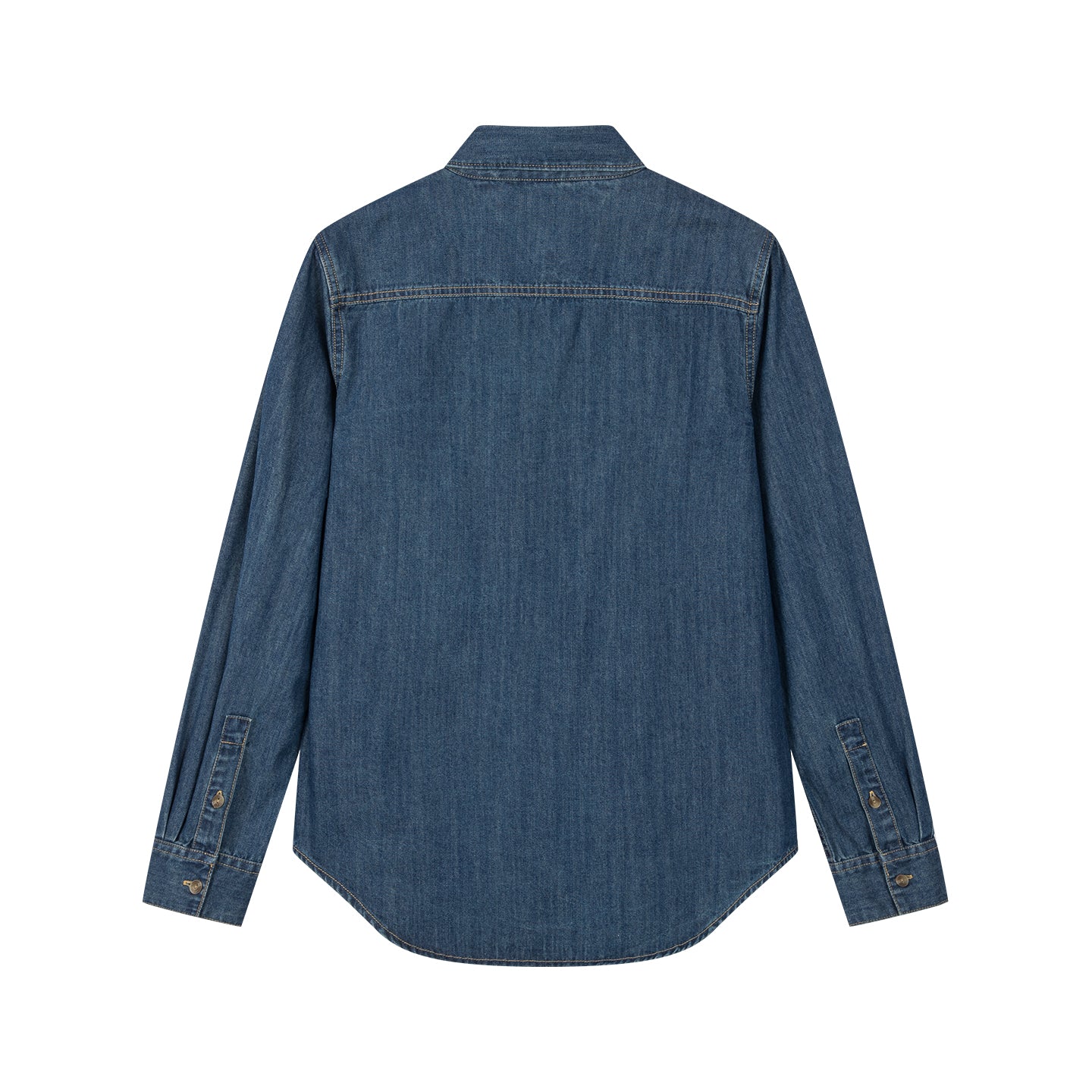 Arosris washed blue offshore crest denim shirt showcasing a classic fit, premium vintage wash, and signature nautical anchor chest pocket embroidery.