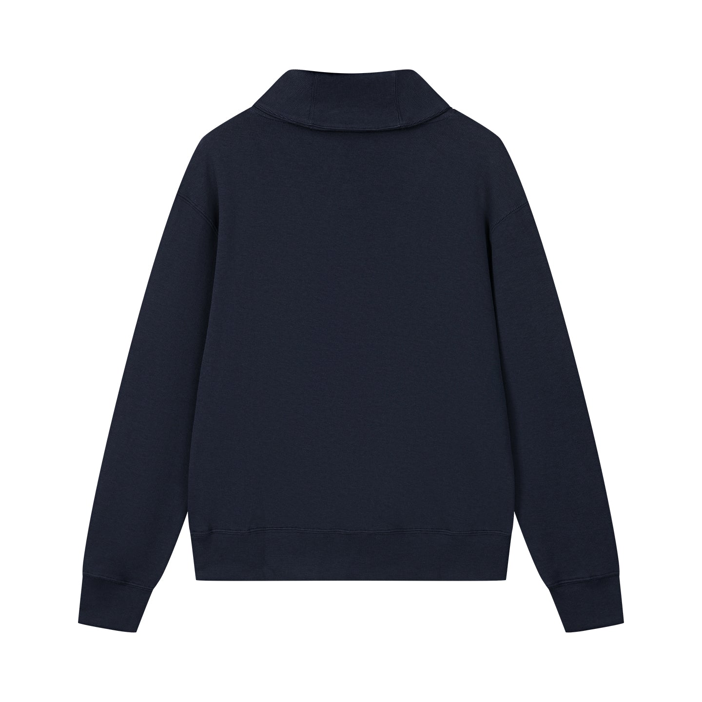 Arosris navy offshore crest shawl collar sweatshirt featuring a classic buttoned collar, premium cotton structure, and signature nautical anchor embroidery.