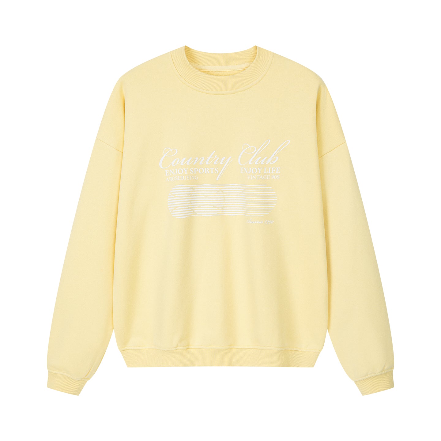 Arosris vintage white lightweight graphic training top displayed in flat lay views, showcasing the classic crewneck, drop-shoulder silhouette, and the custom retro abstract tennis graphic on breathable semi-sheer fabric.