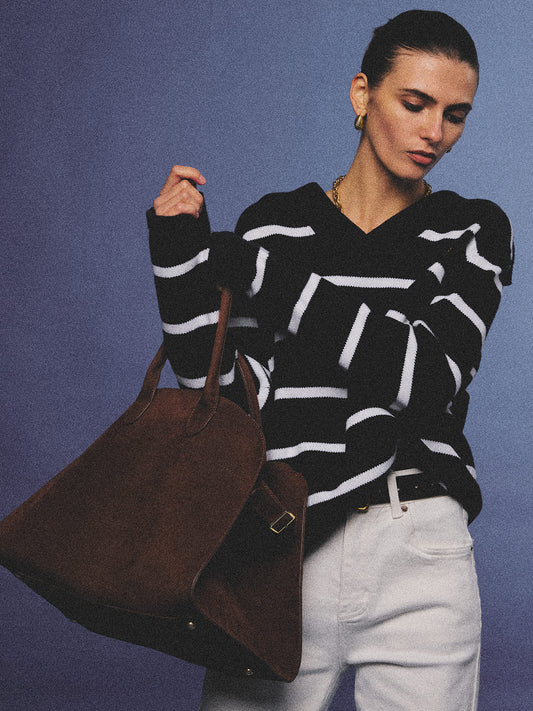 Arosris navy breton striped nautical zip collar sweater featuring an oversized sailor collar and retro ring pull, elegantly styled for an effortless 90s old money coastal yacht club aesthetic.