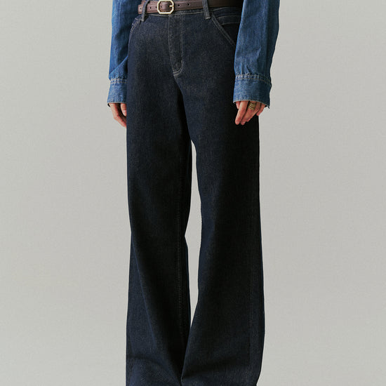 Arosris offshore high-rise wide-leg jeans in deep vintage indigo, showcasing the relaxed fit, premium denim structure, and classic 5-pocket styling.