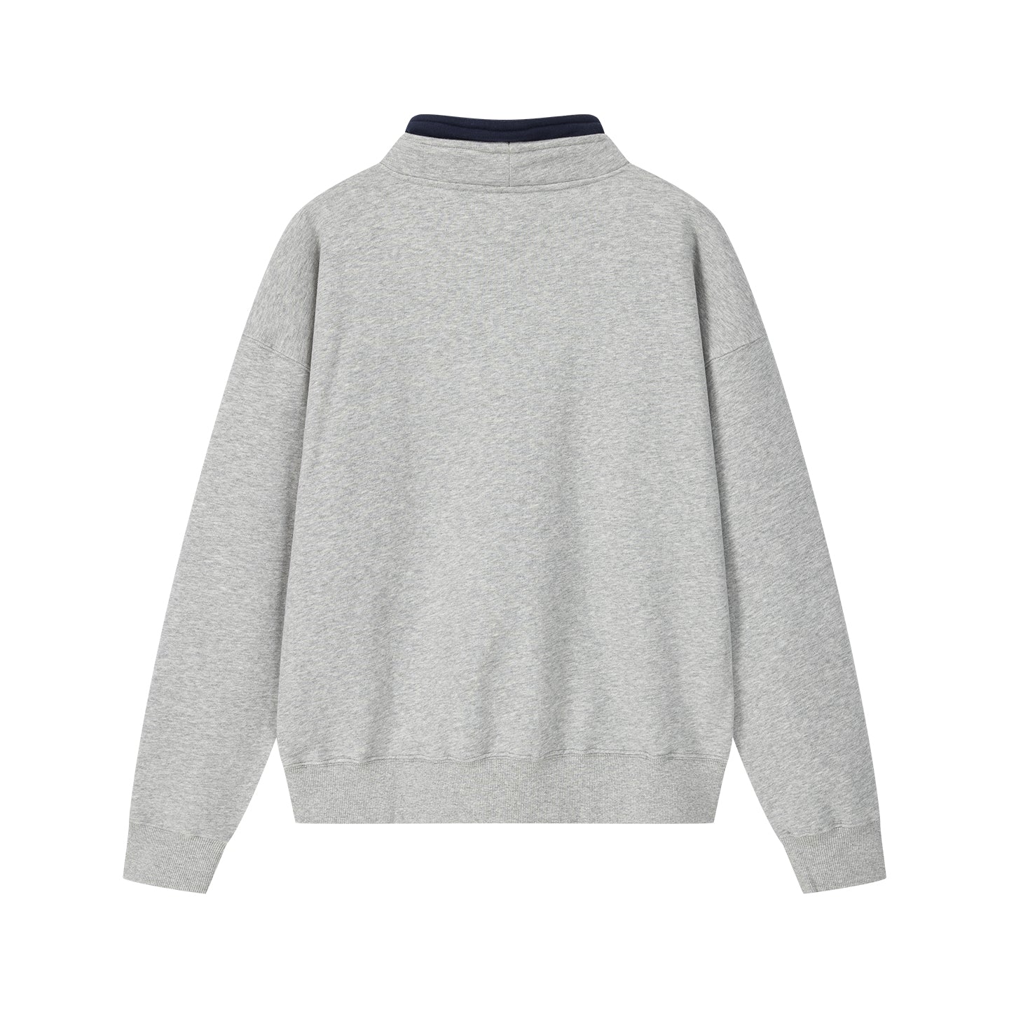 Arosris ash grey sailing navigation mock neck sweatshirt displayed in flat lay views, showcasing the distinctive adjustable drawstring neck, custom vintage nautical graphic, and premium fleece interior.