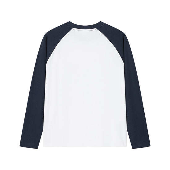 Arosris white and navy long sleeve raglan T-shirt, featuring contrast sleeves and a custom 'A Rose Rising Tennis Club' vintage graphic print.