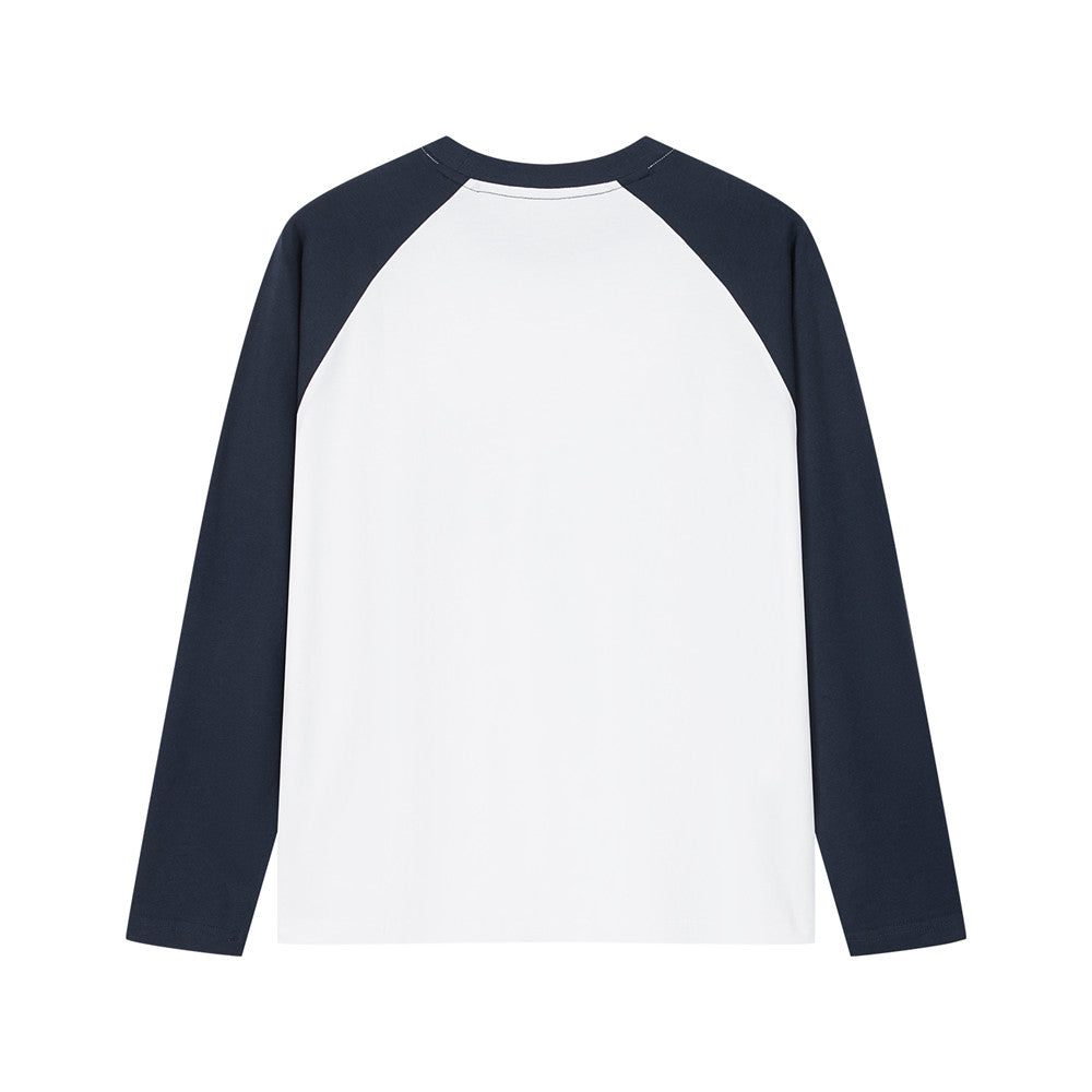 Arosris white and navy long sleeve raglan T-shirt, featuring contrast sleeves and a custom 'A Rose Rising Tennis Club' vintage graphic print.